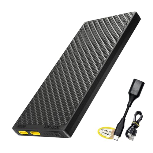Nitecore NB10000 Gen III (Gen 3) Banco de energía ultrafino, 10000 mAh QC de carga rápida puertos USB-C duales para teléfonos, linternas y faros, con adaptador USB-A, adhesivo de cable de carga