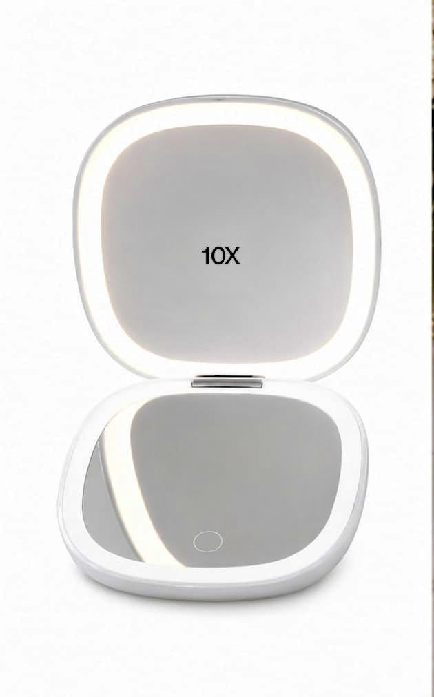 LED Compact Makeup Mirror, Rechargeable Travel Pocket Mirror with 3 Light Modes, 1X/10X Magnification Double Sided Lighted Mirror, Portable Handheld Vanity Mirror, Type-C Charging, Gift for Women-image-27