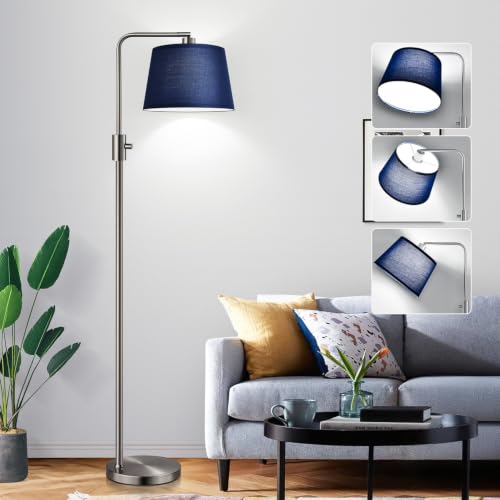 Image of Nintiue Dimmable Floor Lamp, 1000 Lumens LED Edison Bulb Included, Brushed Nickel Arc Standing Tall Floor Lamp with Blue Shade for Living Room Bedroom Office Dining Room