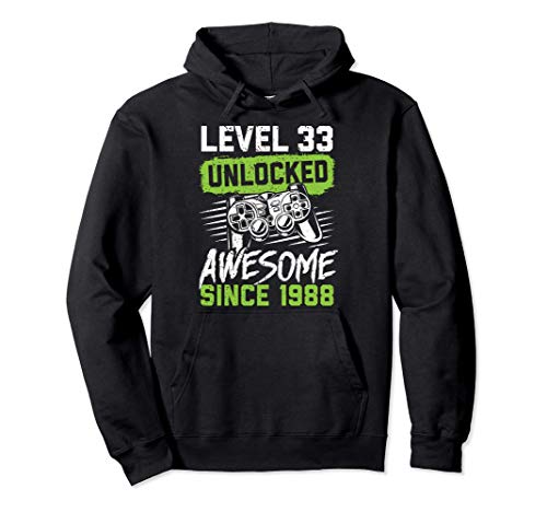 Regalo del 33 cumpleaños Level 33 Unlocked Awesome 1988 Sudadera con Capucha