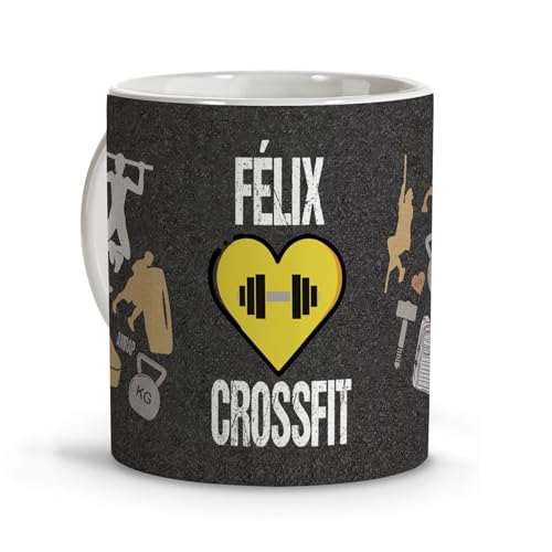 LolaPix Crossfit homem. Caneca personalizada com nome. Pesos e halteres. Kettlebell. Gym. Presentes para atletas. Canecas originais para oferecer. Chávenas de café. Crossfit
