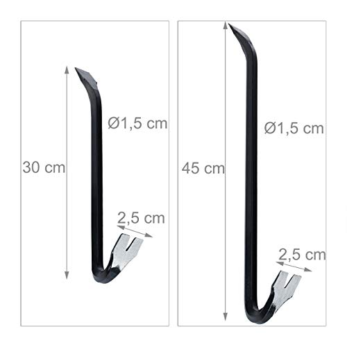 Relaxdays Brecheisen Set 5-teilig, Brechstange sechskant, Nageleisen groß, Kuhfuß lang, Montierhebel, aus Stahl, schwarz, 4 x 58 x 2.5 cm