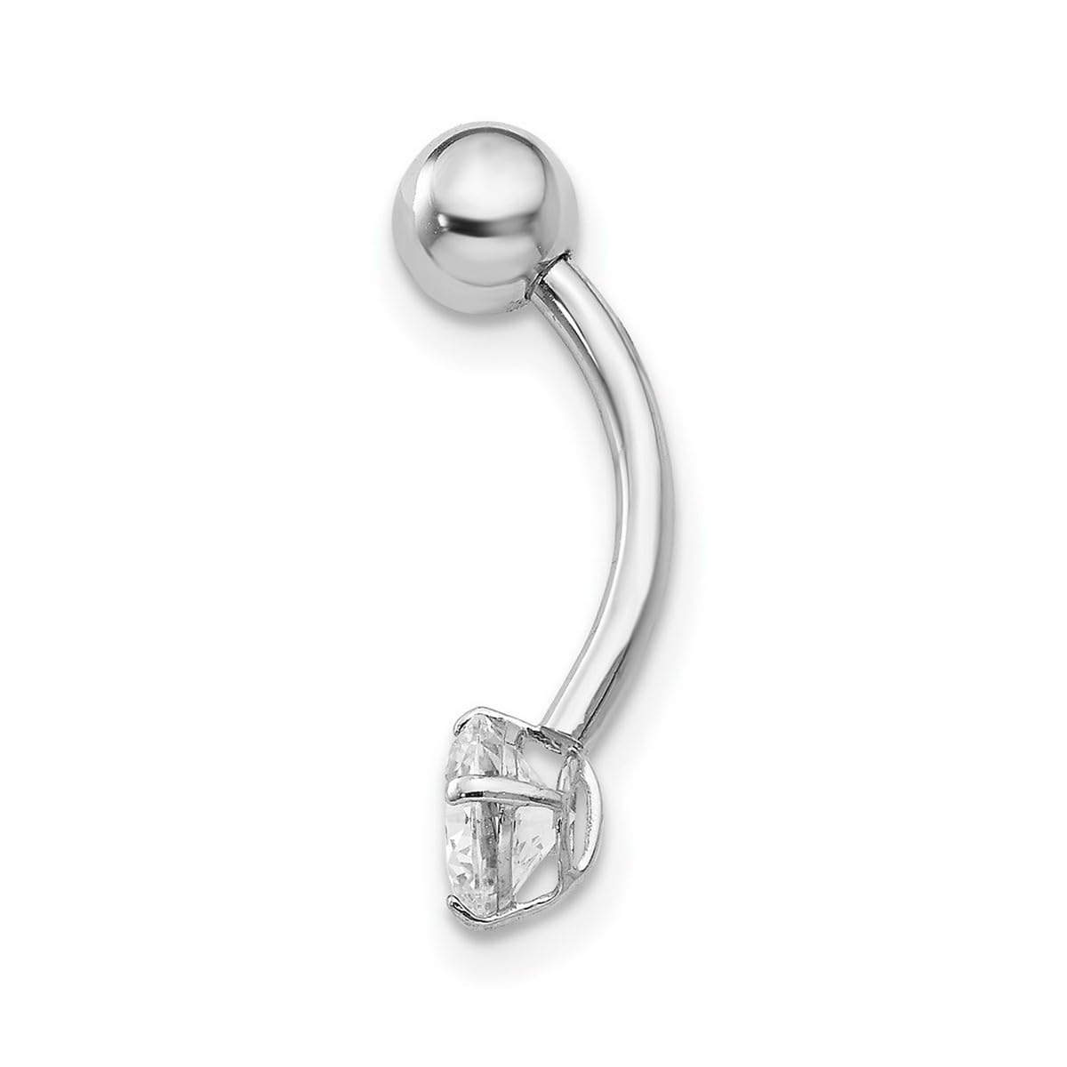 Bauchnabepiercing, 10-karätiges Weißgold mit 5 mm rundem Zirkonia-Stein, höherer Goldgrad als 9 karätiges Gold