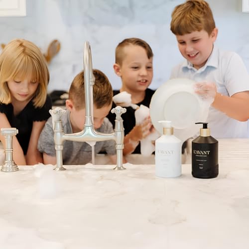 Image of L'AVANT Collective Luxury Home Essentials | High Performing Dish Soap, Hand Soap, Multipurpose Cleaner Spray, Scrub Brush, Lucite Tray | Luxurious Ingredients Reusable Bottles (Fresh Linen)
