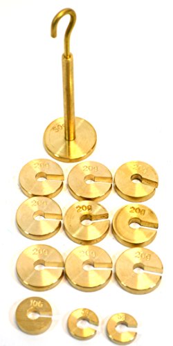 Eisco Labs Brass Slotted Set Of Masses And Hanger (50G Hanger, Two 5G Discs, One 10G Disc, And Nine 20G Discs - Overall Mass 250G) #TOP1