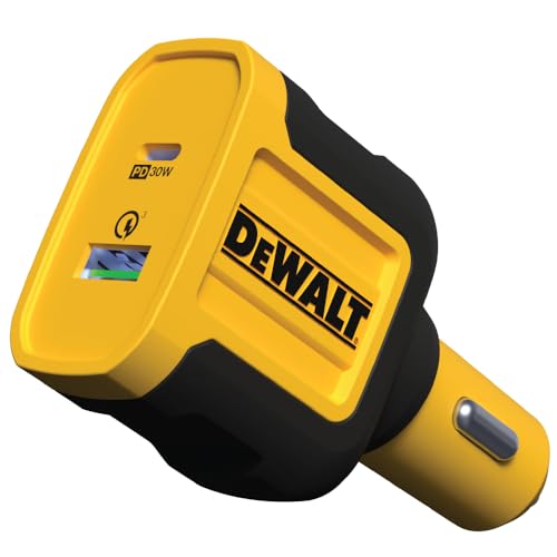 DEWALT Heavy Duty USB + USB C Car Charger Adapter, 49.5W Cigarette Lighter USBA Charger, PD Car Charging Adapter PPS 30W Quick Charge 3.0 Fast Charging for iPhone 16/15 Pro Max, Samsung Galaxy, Pixel