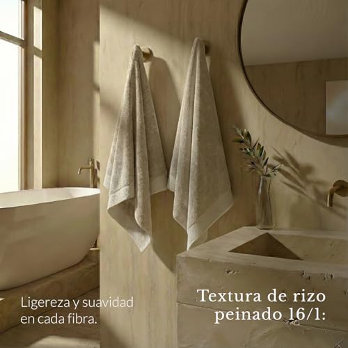 Toallas de ducha de 70x140 Oasis para baño: juego de 2 toallas de algodón beige absorbentes 4