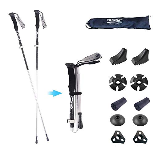 DDYX2020 Bastones de Senderismo, Bastón Trekking Plegable, Anti-Shock Ultra Ligero Longitud Ajustable, para Excursión Sederismo, Viajar, Viajes de Mochilero (2pcs) (Negro, 135cm)