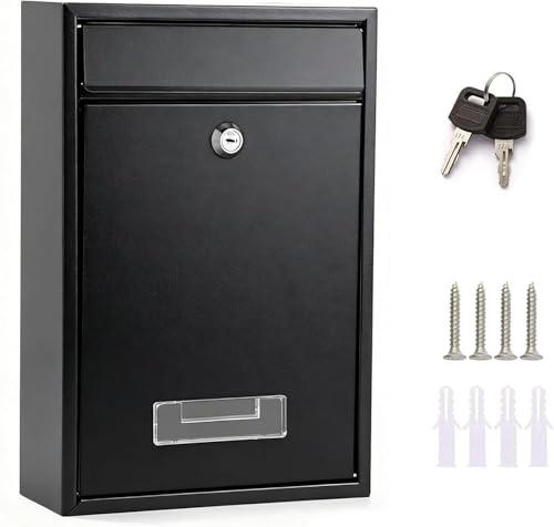 Image of Wall Mount Post Boxes, Locking Mail Box, Large Mailbox with Key Lock, Security Mail Box for House, Safe Key Drop Box, Post Box, Steel Cash Drop Box for Home Office School