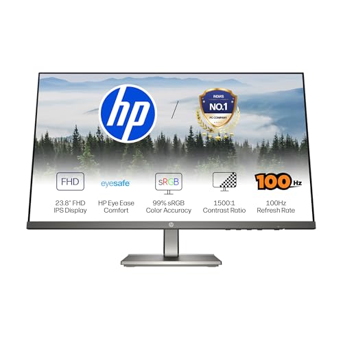 Image of HP 524da 23.8 inch (60.5cm) FHD Monitor, IPS Panel, 300 nits, Eye Safe Certified, 100hz Refresh Rate, 5ms Response time, Ergonomic Design, Black, 3 Years Warranty (B11W5AT)