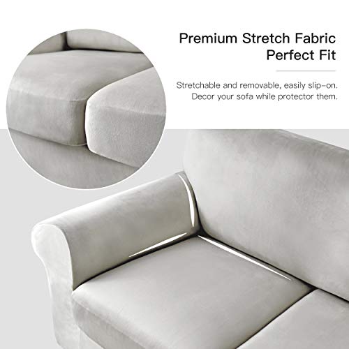 Maxmill MM-VC-LIGHT GREY-2PCS Stretch Velvet Couch Cushion Covers Soft Slipcovers thumb #4