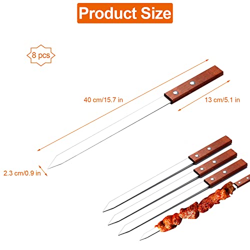 8 Stück Grillspieße Wiederverwendbar, 40 cm Flache Schaschlikspieße Edelstahl, Adana Kebab Spieße mit Holzgriff, Kebab Spieße für Fleisch, Gemüse Fleischspieße Grillzubehö