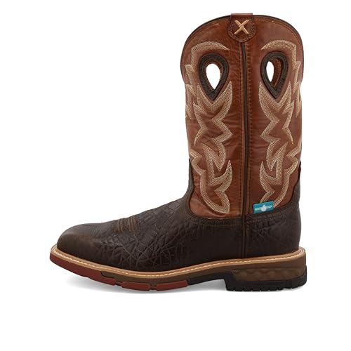 Image of Twisted X Men's 12 inch Pull On Alloy Toe Waterproof Western Work Boot, Smokey Chocolate & Spice, 12 EE