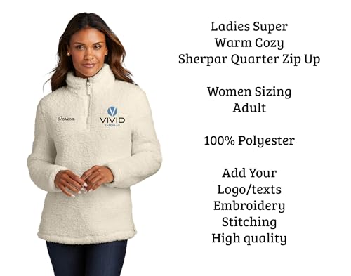 INK STITCH Women L130 Custom Embroidery Add Logo Texts Personalized Sherpa Cozy Quarter Fleece Zip Up4