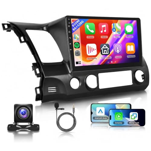 Image of 8 CORE 6G+128G Car Radio Stereo for Honda Civic 2006-2011 with Wireless CarPlay Android Auto, 10.1 Inch 1280 * 720P IPS Touch Screen Android 15 GPS 5Ghz-WiFi Bluetooth 32-Band DSP SWC Backup Camera