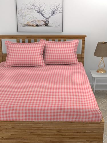 Image of MORADO Premium Glace Cotton 210 TC Double Bedsheet with 2 King Size Pillow Covers (90x100 Inches, (Pink)