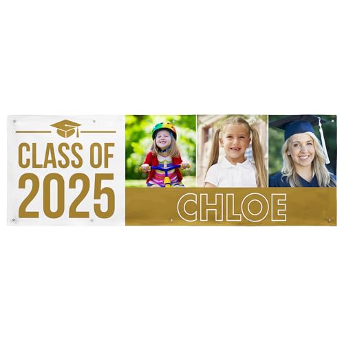 Let's Make Memories Personalized Graduation Banner - Graduation Party Decorations - Customized Congratulations Banner - Class of 2025 - Indoor/Outdoor Vinyl - Way to Grow - Gold - 10 ft.