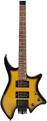 Guitarra elétrica, guitarra elétrica sem cabeça de metal de pescoço duplo com alto-falantes, guitarra elétrica personalizada (amarelo)