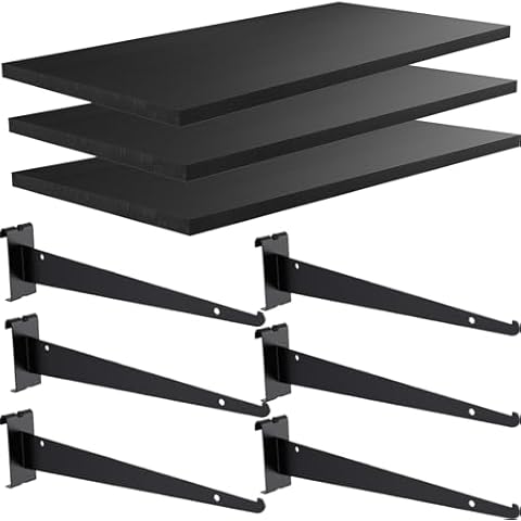 Tcevily 3 Pack Gridwall Shelf 24 x 12 Inches Wooden Gridwall Shelves with Metal Brackets Grid Wall Shelving Organizer Heavy Duty Gridwall Accessories for Home Garage (3, 23.6 x 11.8 x 0.8 inches) Cover