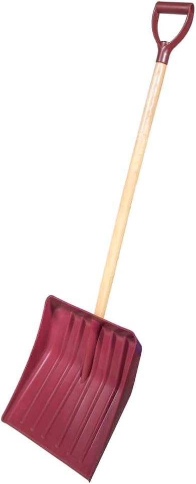 Heavy Duty Multi-Purpose Shovel – Snow, Barn, Grain, Industrial Use – Large Non-Stick Blade & Ash Hardwood D-Grip Handle – Durable & Lightweight Utility Scoop – Red, 15.5in