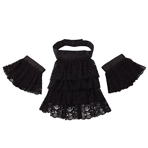 BLESSUME Colonial Lace Jabot Cuffs Set Costume Accessory (Big Black Jabot Cuffs Set)