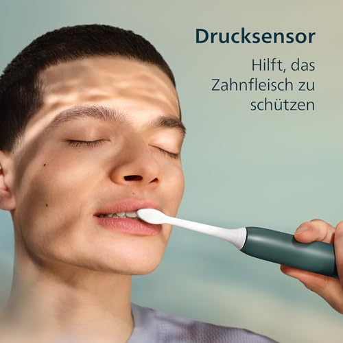 Philips Sonicare Series 4100 Elektrische Zahnbürste – Schallzahnbürste mit Drucksensor, 4 Putzeinstellungen, EasyStart, SmarTimer, 21 Tg. Laufzeit, Reiseetui, Dunkelgrün, HX4042/46, [Neu]