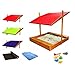 QLS 150 cm großer Holz-Sandkasten mit Dach & Abdeckung – imprägniert & stabil – 4 Farben verfügbar (Rot)