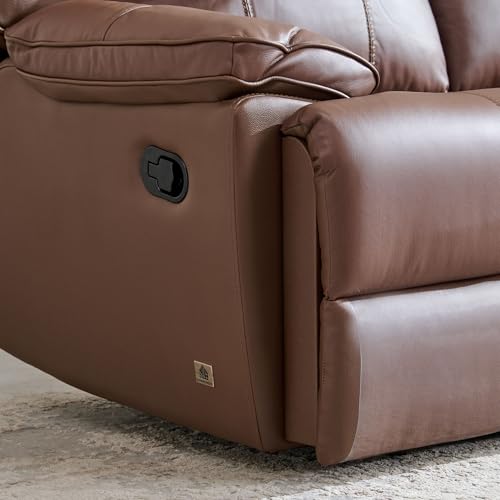 Image of Home Centre | Torino Half Leather 3+2 Seater Set | Solid Wood, Faux Leather | Brown | 2 Year Warranty