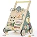 Labebe Lauflernwagen holz, 8-in-1 Verwendung als Laufwagen, Baby Lauflernhilfe Holz mit gummierten Holzrädern und Activity Center, Gehfrei Lauflernhilfe Baby/Gehhilfe