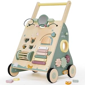 Wooden Baby Walker, Baby Push Walker, Adjustable Speed Baby Walker with Wheel for Boys and Girls, Montessori Walker Toy, Toddler Activity Center
