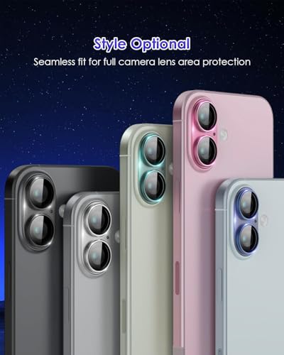 Image of Titanium Camera Lens Protector for iPhone 17 & iPhone 16 & 16 Plus Black 9H Tempered Glass, Scratch & Drop Resistant Camera Cover HD Clear Anti-Fingerprint Case Friendly Easy Install Camera Protector