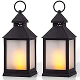 HN HAIINAA Vintage Decorative Fire Lantern with Timer, Flame Effect LED Lanterns for Indoor Outdoor