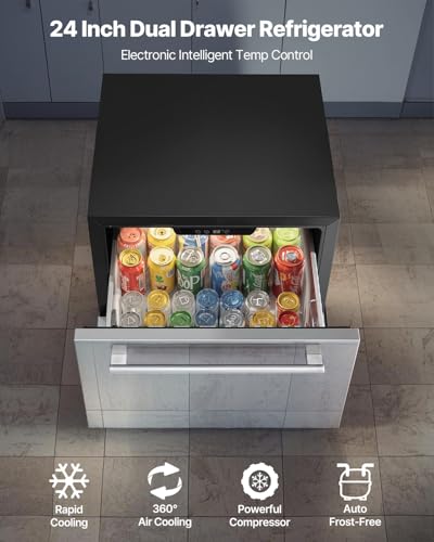 VEVOR Under Counter Drawer Refrigerator, 24 In Stainless Steel Fridge with Temperature Control, Dual Drawer Refrigerator with Powerful Compressor & LED Display, for Home, Office, and Commercial Use on Fridge.com