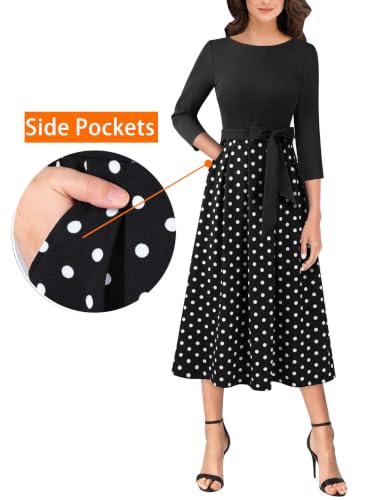 Image of VFSHOW Womens Work Business Casual Church Pockets Belted A-Line Midi Dress