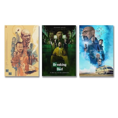 Neymoone 3 poster su tela con motivo "Breaking Bad Movement", stile vintage, retrò, decorazione artistica da parete per stanza, 20 x 30 cm, 3 pezzi