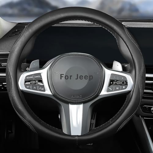 Custom Fit for Jeep Steering Wheel Cover, Leather Double Sided Car Steering Wheel Covers, Anti-Slip Breathable, for Jeep Accessories (Black,for Jeep)