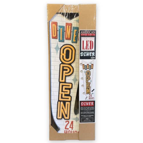 Diner Open Double-Sided Marquee Led Sign, Large 25” Battery Operated Arrow Shaped Off The Wall Sign, Vintage Inspired Retro Décor For The Home, Man Cave, Game Room, Bedroom, Garage, Or Bar #TOP5