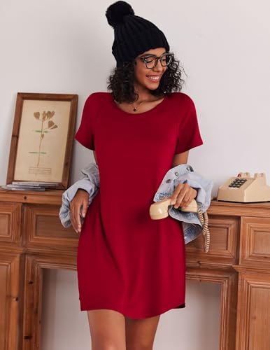 Image of Ekouaer 3 Pack Nightgowns for Women Short Sleeve Sleepshirt Button Down Nightshirt Soft Pajamas Dress Casual Sleepwear