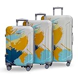 CBA 3-teiliges Gepäck-Set - White & Blue Splash - Kleine, mittlere...
