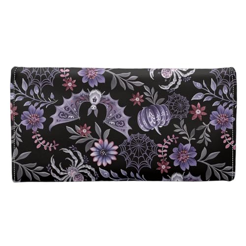 Image of AFPANQZ Bat Floral Womens Wallets Leather Trifold Multi Card Holder Slots Wallet Ladies' Leather Card Pouch Bag for Keys Lipstick Cit Cards Holder