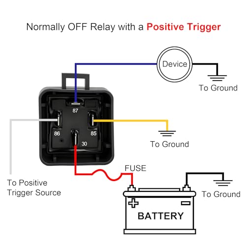 Weasch 12V Waterproof Relay Kit, with Built-in Diode 12 AWG Harness Socket, 40A Heavy Duty SPST 4 Pin Relay Switch, for Automotive Car Marine Boat