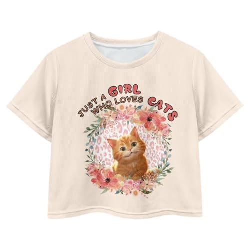 Image of Girl Crop Top Shirts for Summer Cute T Shirts Short Sleeve Tees for Kids 5-16