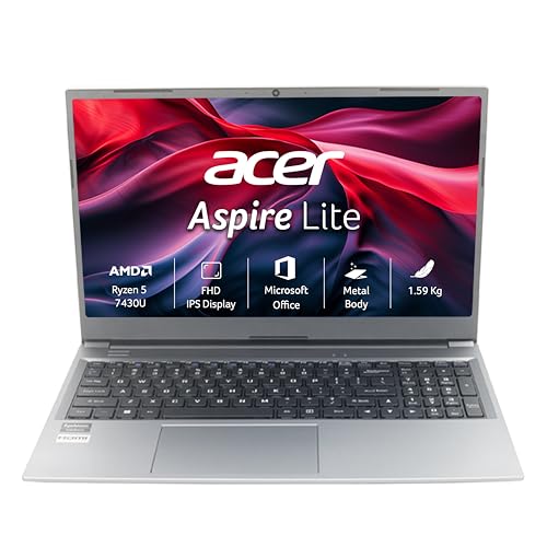 acer Aspire Lite, AMD Ryzen 5 7430U Processor,Office 2024 + M365 Basic, 16 GB RAM, 512 GB SSD, Full HD, 15.6"/39.62 cm, Windows 11 Home, Steel Grey, 1.59 kg, AL15-41, Thin and Light Laptop view 1