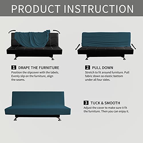 Image of Easy-Going Stretch Medium Futon Slipcover Armless Futon Cover Deep Teal