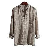Yowablo Bluse Tops Hemden T-Shirt Herren Casual Leinen Hanf Langarm Bluse Top ( M,khaki )