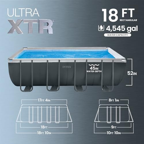 INTEX 26355EH Ultra XTR Deluxe Rectangular Above Ground Swimming Pool Set: 18ft x 9ft x 52in – Includes 1500 GPH Sand Filter Pump – SuperTough Puncture Resistant – Rust Resistant – Easy to Assemble - 2