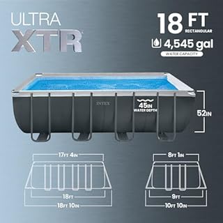 INTEX Ultra XTR 18 ft x 9 ft 52 in Above Ground Pool Set, Rectangular Swimming Pool with Steel Frame, 1500 GPH Sand Filter Pump, Ladder, Cover, & Ground Cloth