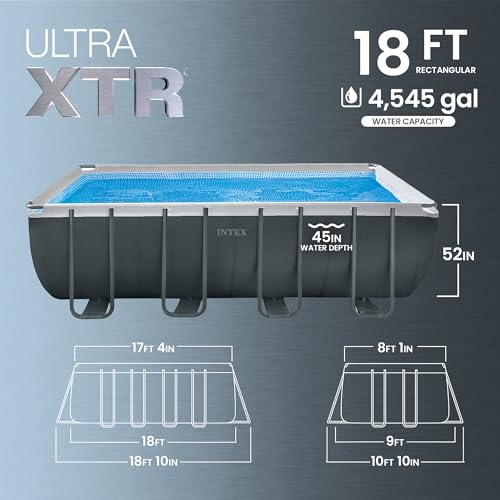Image of INTEX Ultra XTR 18 ft x 9 ft 52 in Above Ground Pool Set, Rectangular Swimming Pool with Steel Frame, 1500 GPH Sand Filter Pump, Ladder, Cover, & Ground Cloth