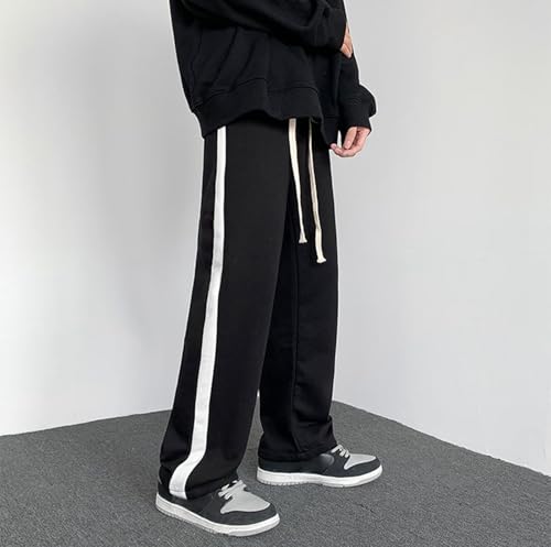 Sweatpants for Men Athletic Pants Black Striped Slacks Trendy Straight Wide Leg Trousers Baggy Drawstring Elastic Pants4
