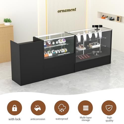 HUZJIEHUI 36\" W x 18\" D x 38\" H - Black Retail Display Case, Glass Display Case with Storage,Illuminated Full Vision Display Showcase for Store